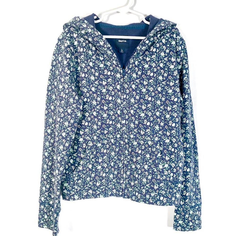 GAP Girls Large Floral Hoodie Blue EUC